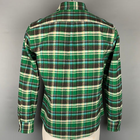 DSQUARED2 Size XL Green & Blue Plaid Cotton Button Up Long Sleeve Shirt