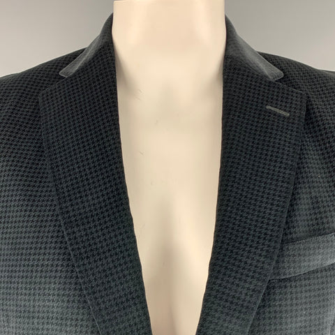 ERMENEGILDO ZEGNA Size 44 Black Houndstooth Cotton Silk Sport Coat