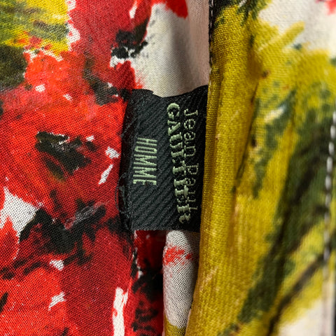 JEAN PAUL GAULTIER Size XL Green Multi-Color Abstract Floral Long Sleeve Shirt
