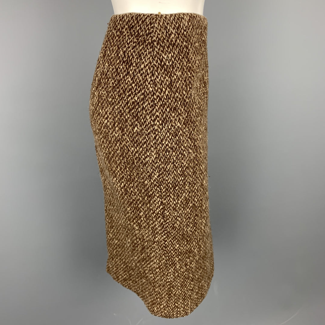 RALPH LAUREN Purple Lable Size 4 Brown Tweed Wool / Cashmere A-Line Skirt