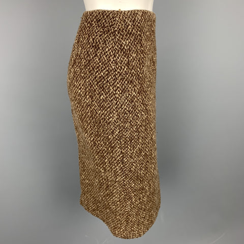 RALPH LAUREN Purple Lable Size 4 Brown Tweed Wool / Cashmere A-Line Skirt
