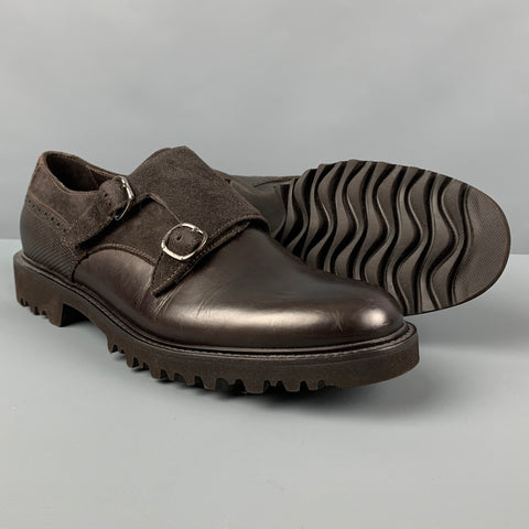 GIORGIO ARMANI Size 10 Brown Leather Double Monk Strap Loafers
