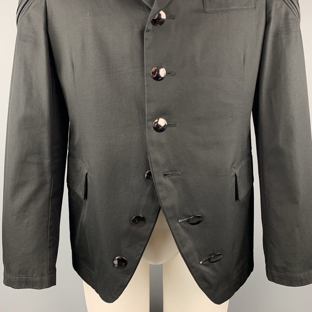 YOHJI YAMAMOTO Size S Black Cotton Zip Shoulder Button Sport Coat