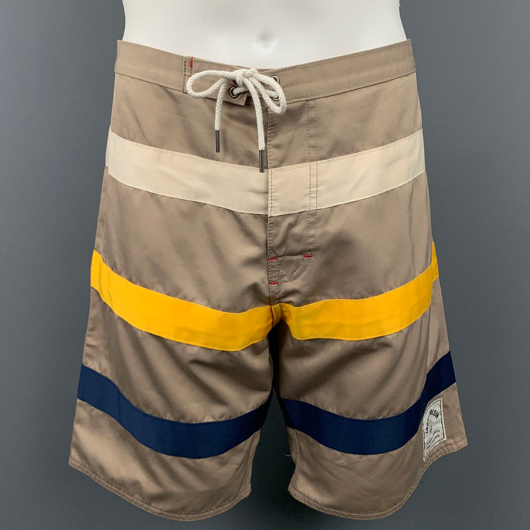 IRON AND RESIN Size 36 Taupe Stripe Polyester Shorts