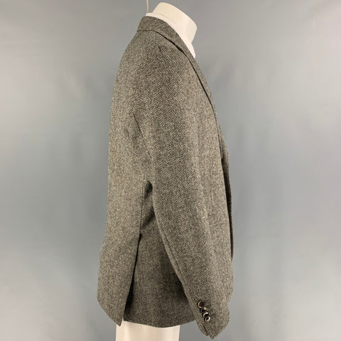 LARDINI Size 40 Dark Green Cream Herringbone Wool Sport Coat