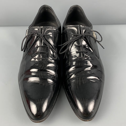 Vintage GIANNI VERSACE Size 9.5 Black Patent Leather Lace Up Shoes