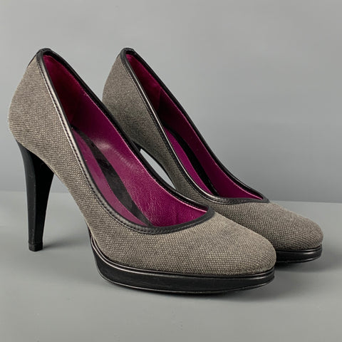 SERGIO ROSSI Zapatos de salón con ribete de cuero de tela gris talla 6