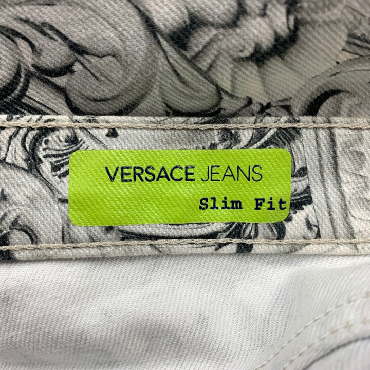 VERSACE JEANS Size 30 Grey & White Print Cotton Jean Cut Slim Fit Casual Pants