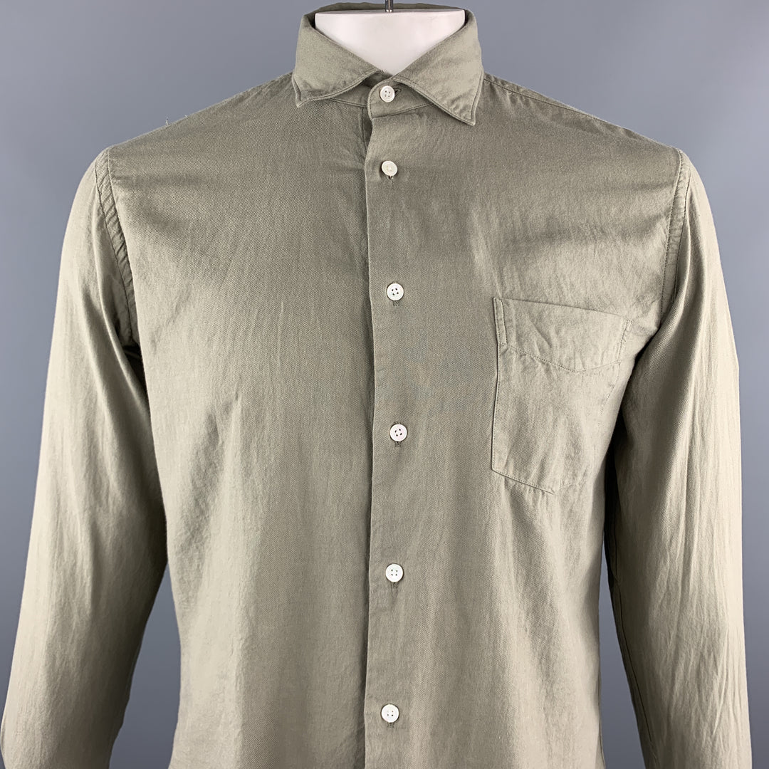 HARTFORD Taille M Olive Solid Cotton Button Up Chemise à manches longues