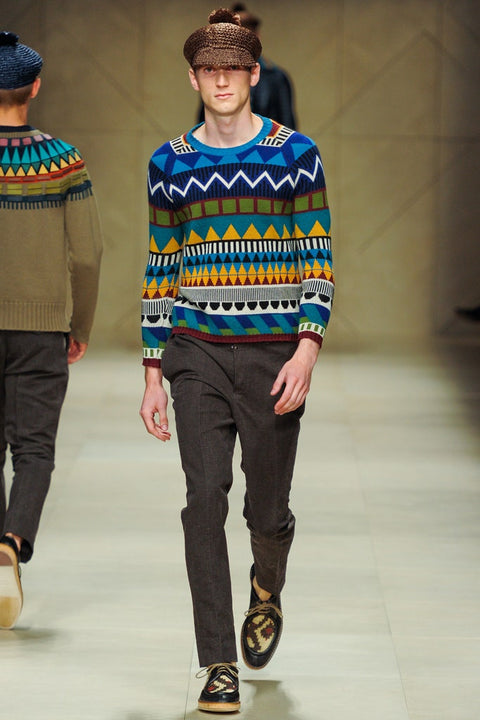 BURBERRY PRORSUM Printemps 2012 Taille M Pull à col rond en laine / cachemire géométrique multicolore
