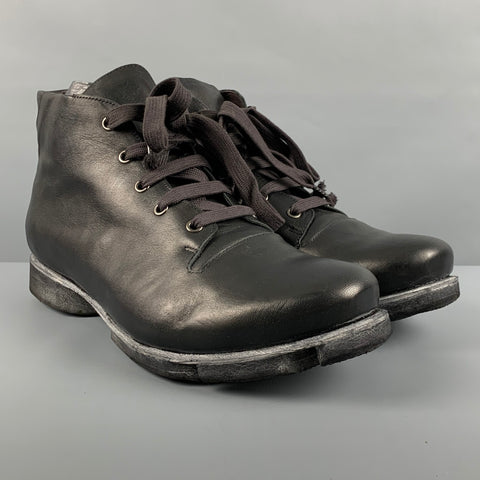 DEVOA Size 10 Black Solid Leather Lace Up & Zipper Boots