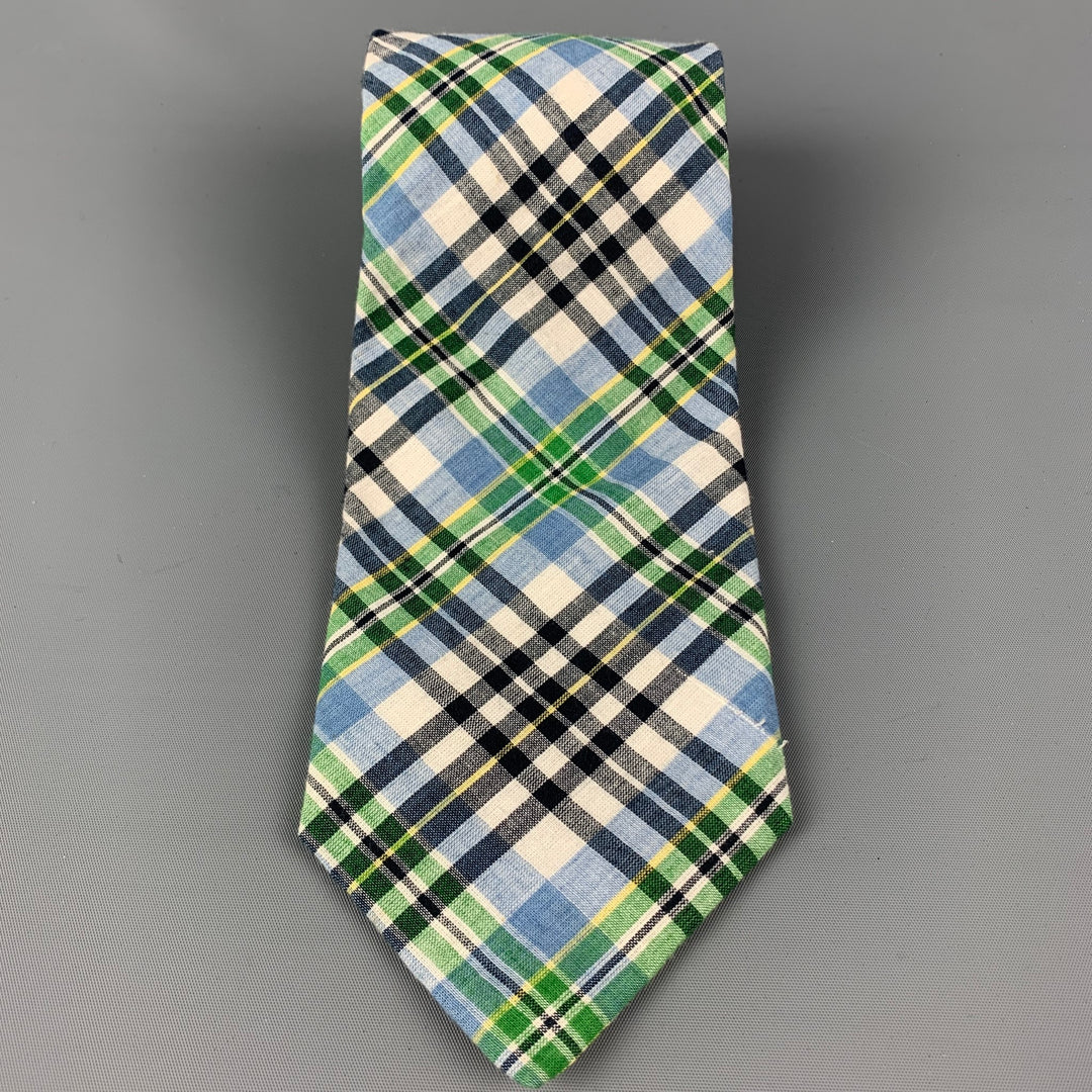 J CREW Green Blue Plaid Cotton Tie