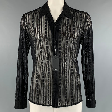 PHIX Size L Black Lace Polyester Long Sleeve Shirt