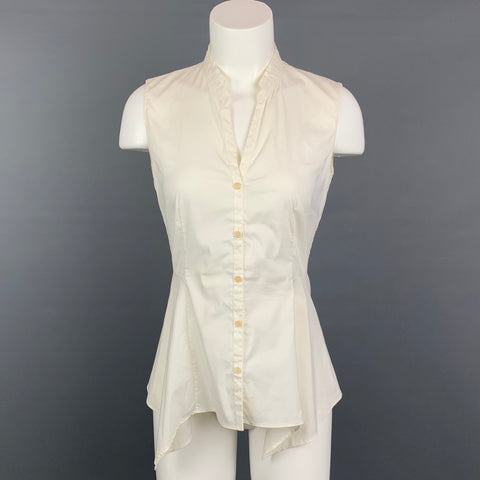 AKRIS Size 4 White Poplin Cotton Blend Sleeveless Blouse
