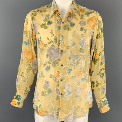 PAUL SMITH Size XL Beige Floral Viscose / Silk Button Up Long Sleeve Shirt