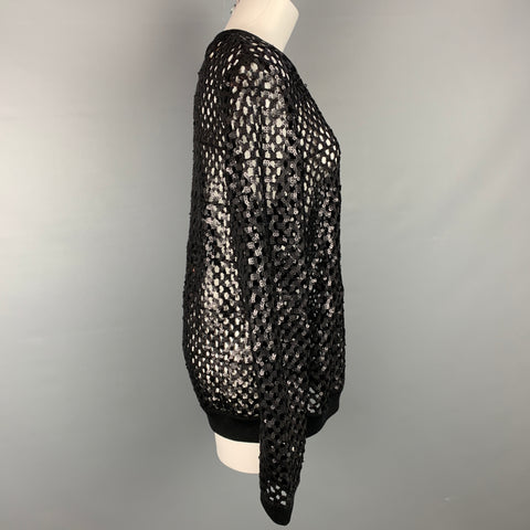 TORY BURCH Talla L Jersey negro con cuello redondo y malla de lentejuelas