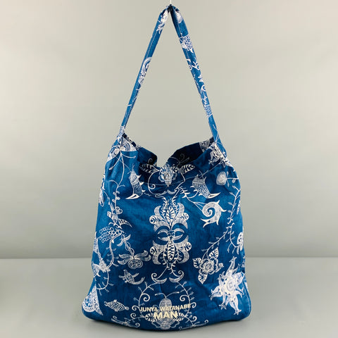 JUNYA WATANABE Blue White Abstract Floral Linen Tote Bag