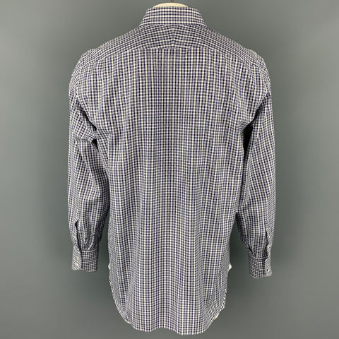 TOM FORD Size XL Navy & White Plaid Cotton Button Up Long Sleeve Shirt