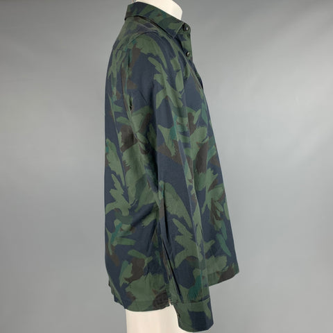 TED BAKER Size M Green Navy Camo Cotton One Pocket Long Sleeve Shirt