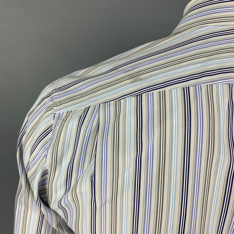 HERMES Size S Grey Blue Stripe Button Up Long Sleeve Shirt