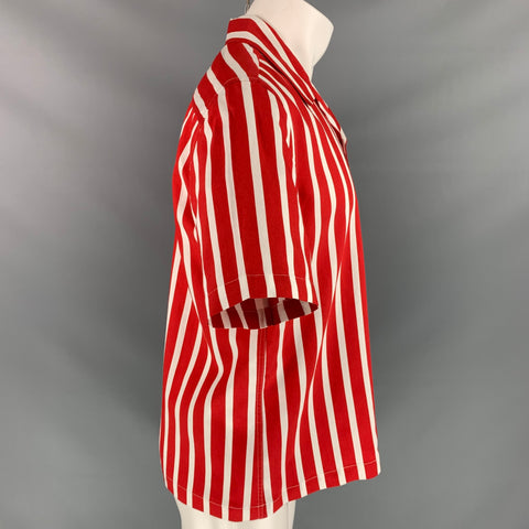 SANDRO siize XL Vertical Stripe Viscose & Polyester Button down Short Sleeve Shirt