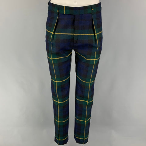PAUL SMITH Size 38 Green Black Navy Plaid Wool Notch Lapel Suit