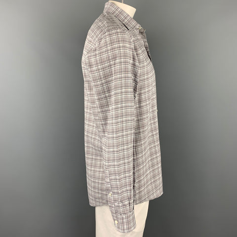 ERMENEGILDO ZEGNA Size XL White & Beige Lavender Plaid Long Sleeve Shirt