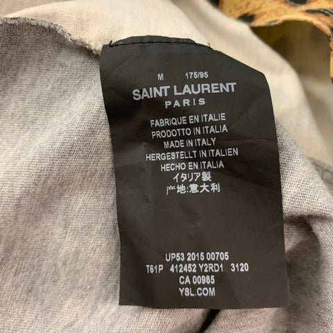 SAINT LAURENT Size M Black Brown Grey Cotton Crew-Neck T-shirt