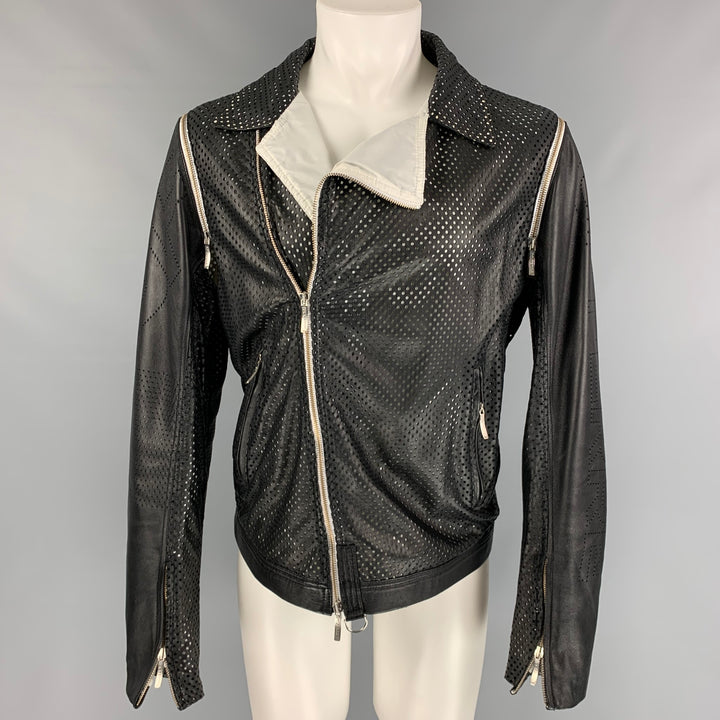 GIANFRANCO FERRE Taille XXXL Veste Biker Perforée Noir Blanc