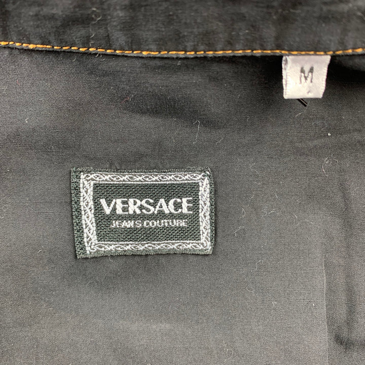 vintage VERSACE JEANS COUTURE Taille M Noir Contrast Stitch Coton Chemise à manches longues