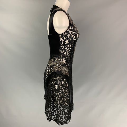 ALBERTA FERRETTI Size M Black Lace Beaded Sleeveless Dress