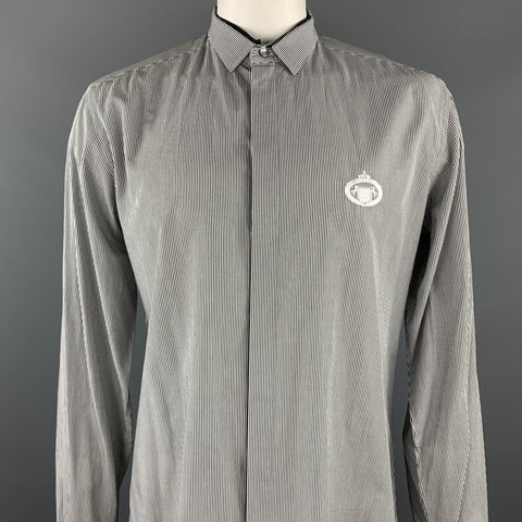 DOLCE & GABBANA Size XL Black & White Pinstripe Cotton Long Sleeve Shirt
