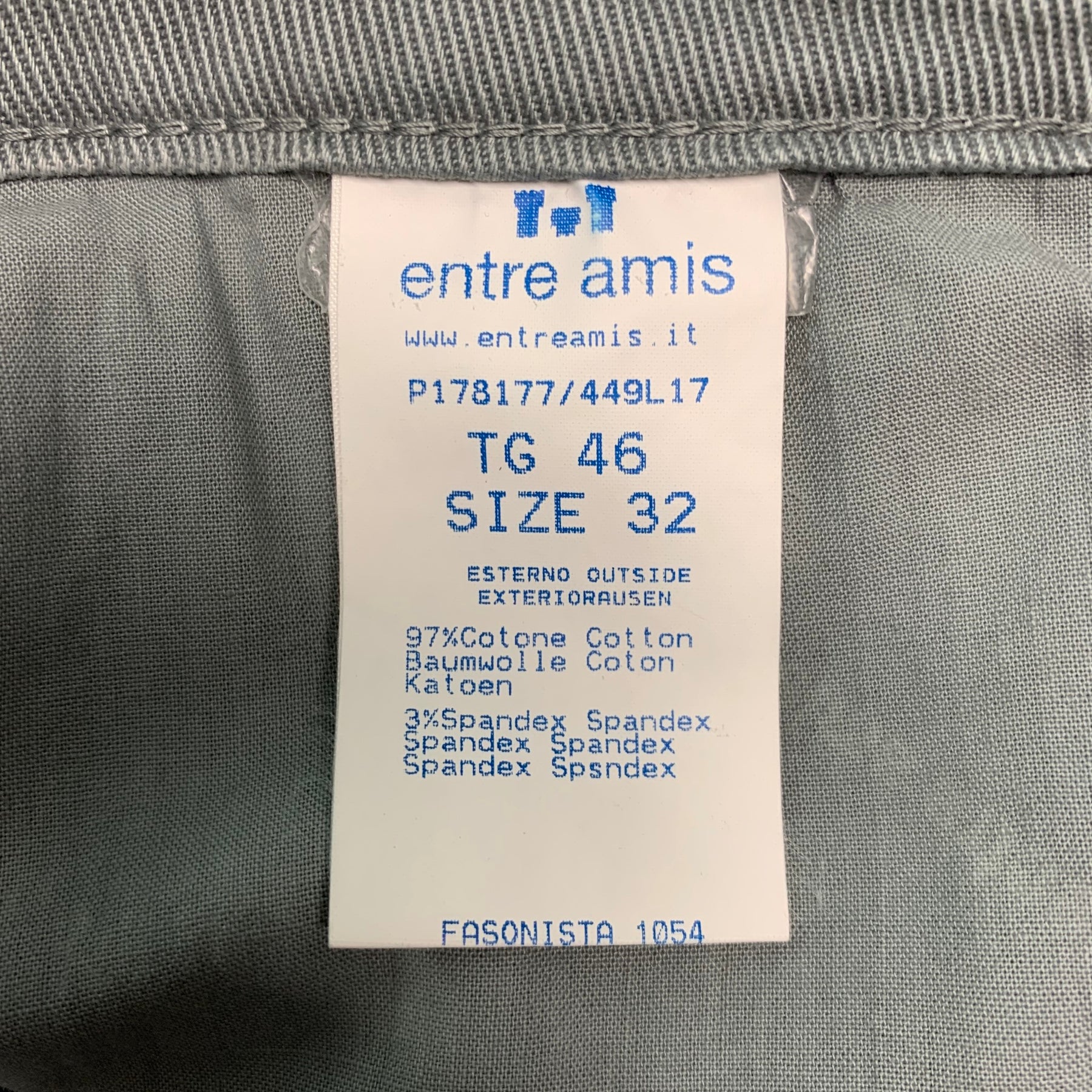 ENTRE AMIS Size 32 Grey Cotton Spandex Button Fly Jeans