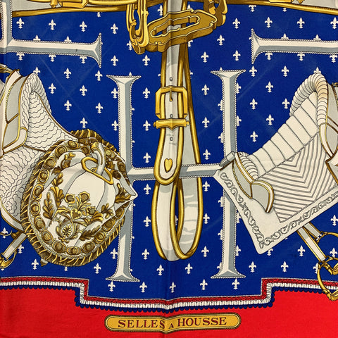 Vintage HERMES Selles a Housse Multi-Color Equestrian Silk Scarf