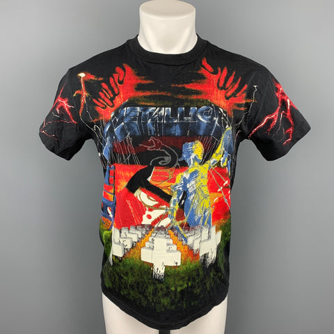 R13 Size XS Black & Multi-Color Metallica Print Cotton Crew-Neck T-shirt