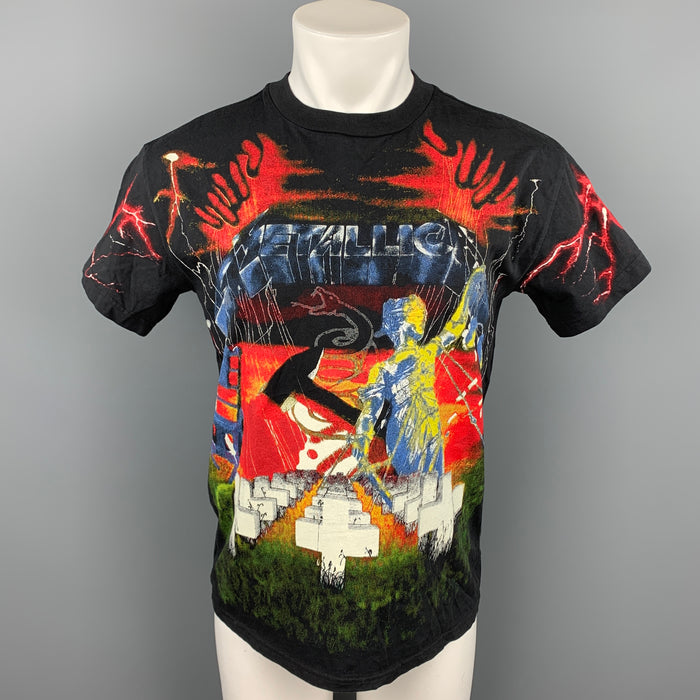 R13 Taille XS T-shirt à col rond en coton imprimé Metallica noir et multicolore