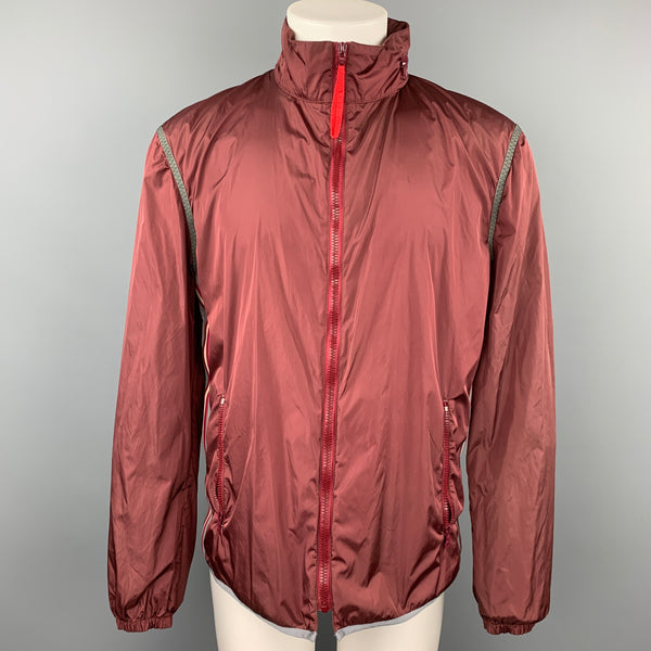 PRADA SPORT Size 40 Burgundy & Pink Color Block Nylon Hooded