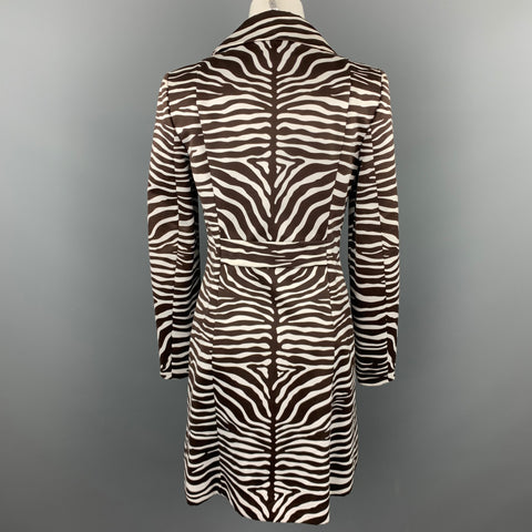 MICHAEL KORS Size 4 Brown Zebra Print Double Breasted Trenchcoat