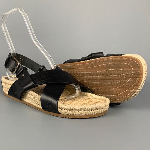 YVES SAINT LAURENT Rive Gauche Size 9 Black & Espadrille Leather Studded Sandals