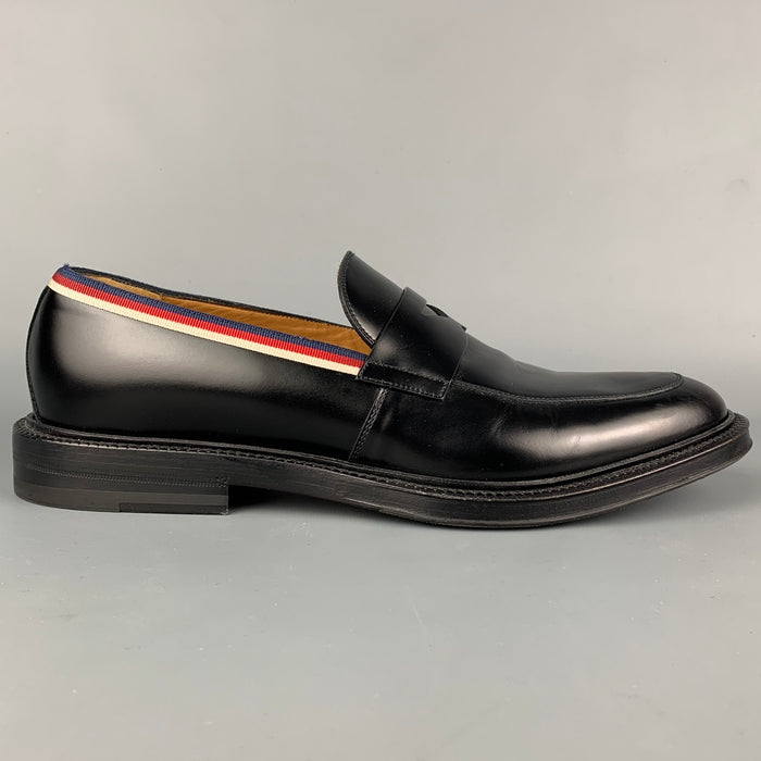 GUCCI Size 9 Black Ribbon Trim Leather Penny Loafers