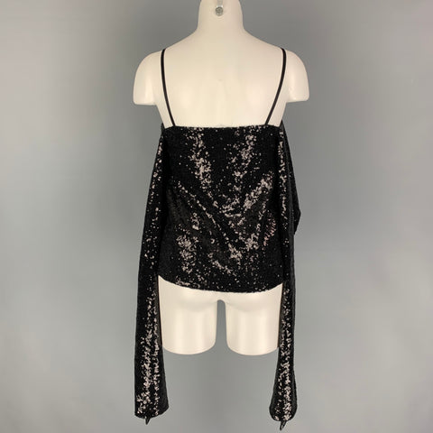 PRABAL GURUNG Size 0 Black Polyester Sequined Draped Dress Top