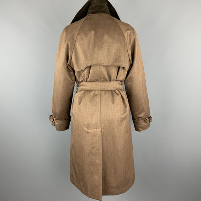 LORO PIANA Size 8 Brown Wool Blend Suede Trim Double Breasted Trenchcoat