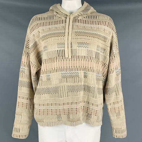 JOHN ELLIOTT Size L Khaki Brown Black Textured Cotton Linen Hoodie Pullover
