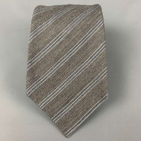 JOHN VARVATOS Grey Light Blue Diagonal Stripe Wool Silk Tie