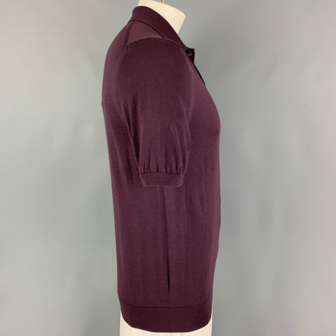 PRADA Size L Eggplant Knitted Wool Buttoned Polo