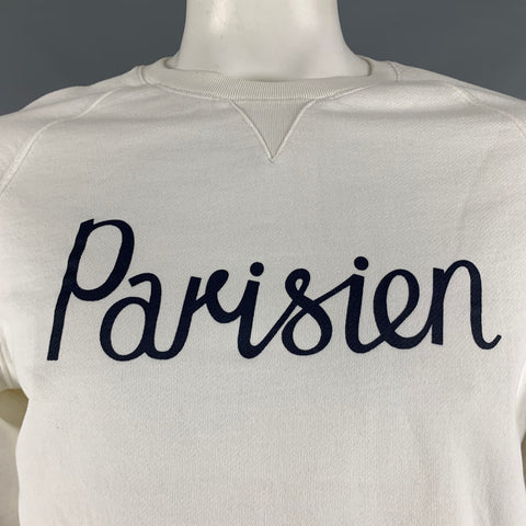 MAISON KITSUNE Size L White Navy Cotton Crew-Neck Sweatshirt