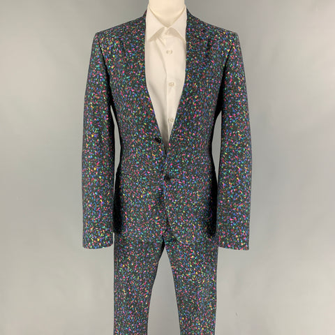 CALVIN KLEIN COLLECTION Size 34 Multi-Color Print Cotton Notch Lapel Suit