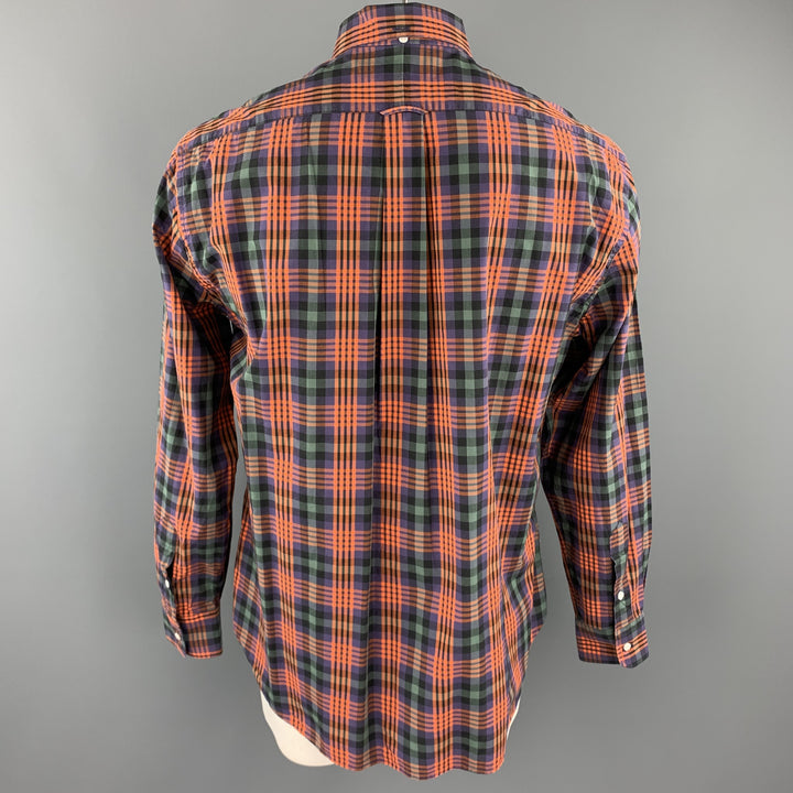 GITMAN VINTAGE Size XL Green & Orange Plaid Cotton Button Down Long Sleeve Shirt