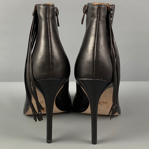 COACH Size 7 Black Leather Fringe Peep Toe Boots