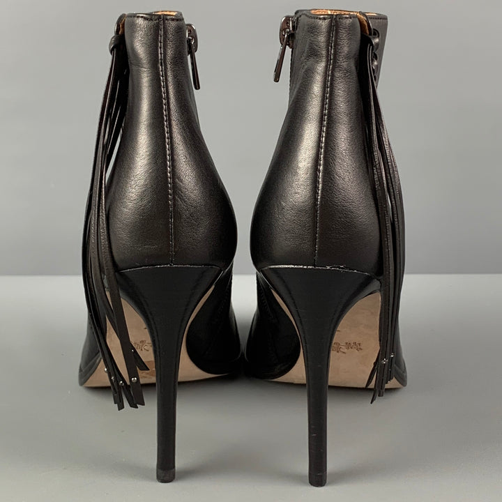 COACH Size 7 Black Leather Fringe Peep Toe Boots